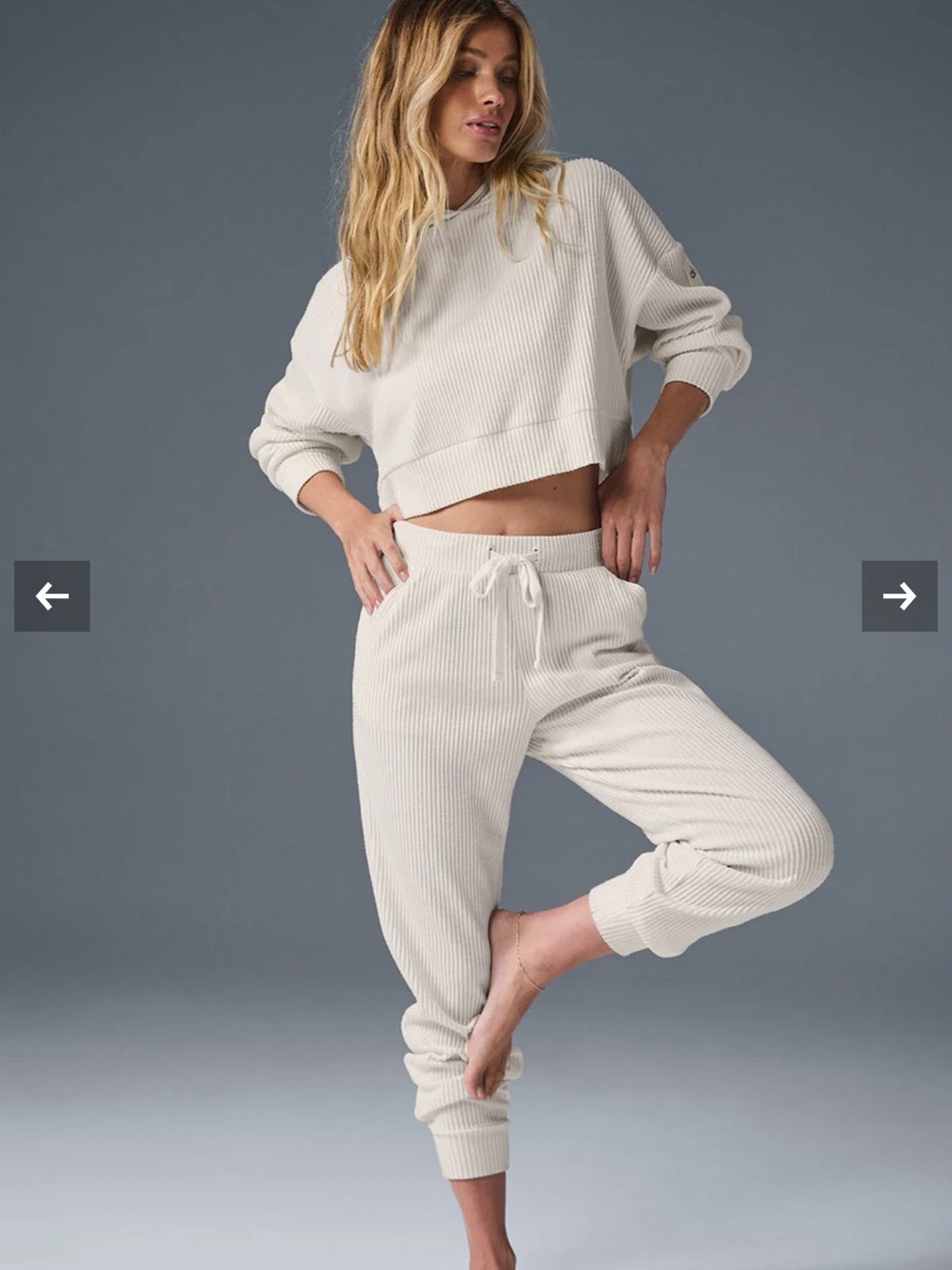 ALO Yoga Ribbed Ivory Nuse Drawstring Sweatpants - Picture 6 of 12
